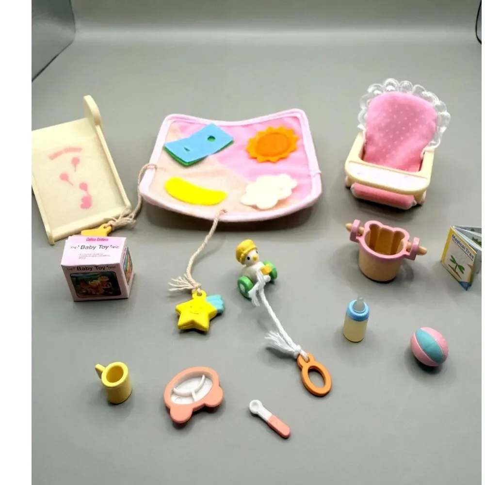 Vintage Calico Critters Baby Nursery Set Slide High Chair Playmat Set Incomplete
